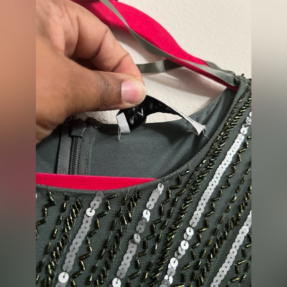 MAC DUGGAL Slate Gray Embellished Puff-Sleeve Side Knot Gown SZ 16 #5641 NWOT - Picture 7 of 13